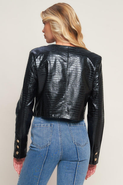 AT THE START FAUX LEATHER BOLERO JACKET Flying Tomato