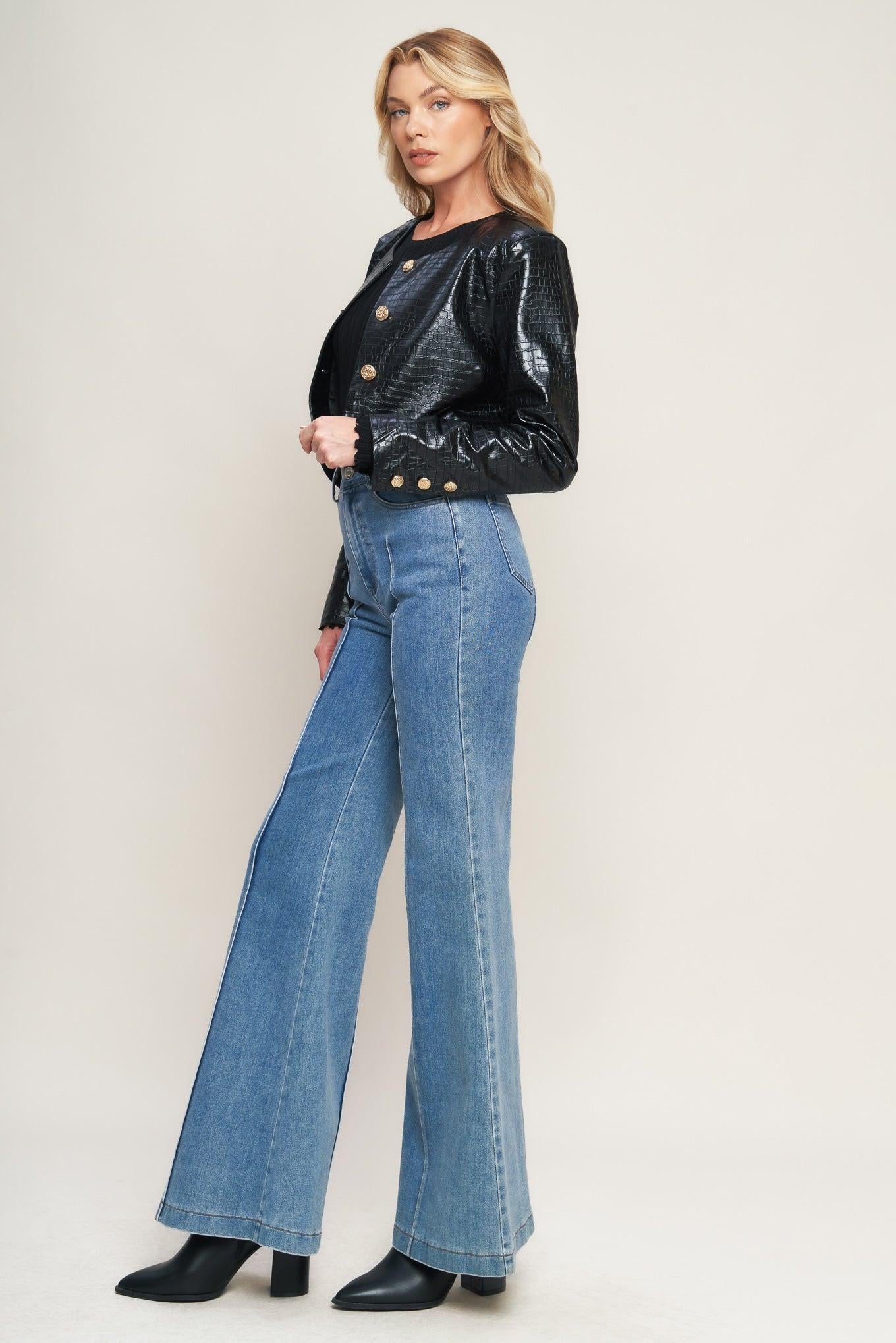 AT THE START FAUX LEATHER BOLERO JACKET Flying Tomato