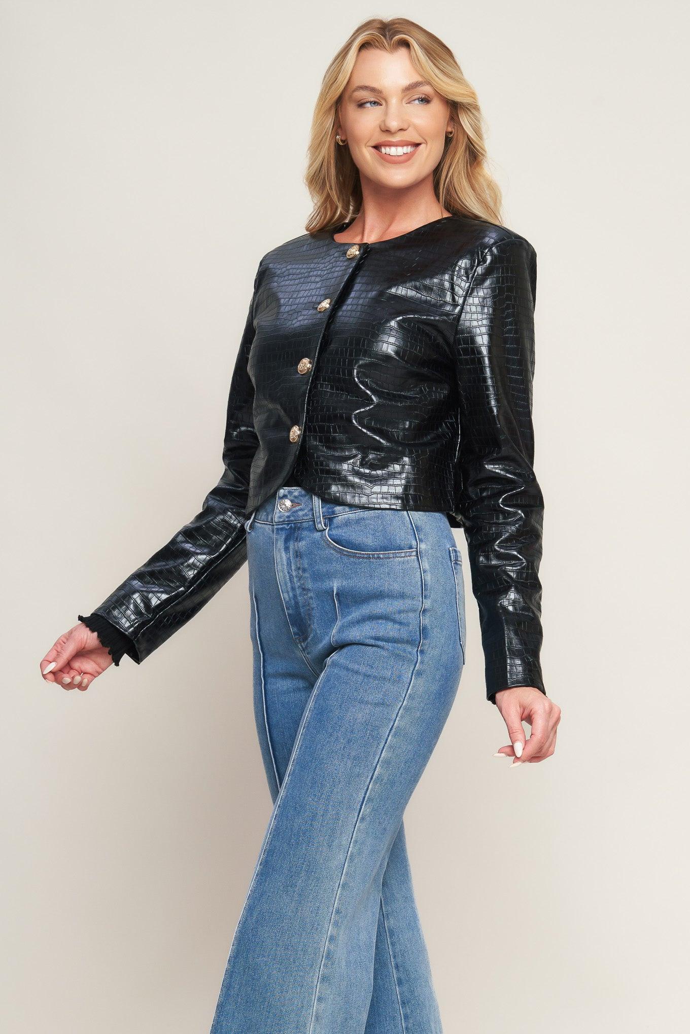 AT THE START FAUX LEATHER BOLERO JACKET Flying Tomato