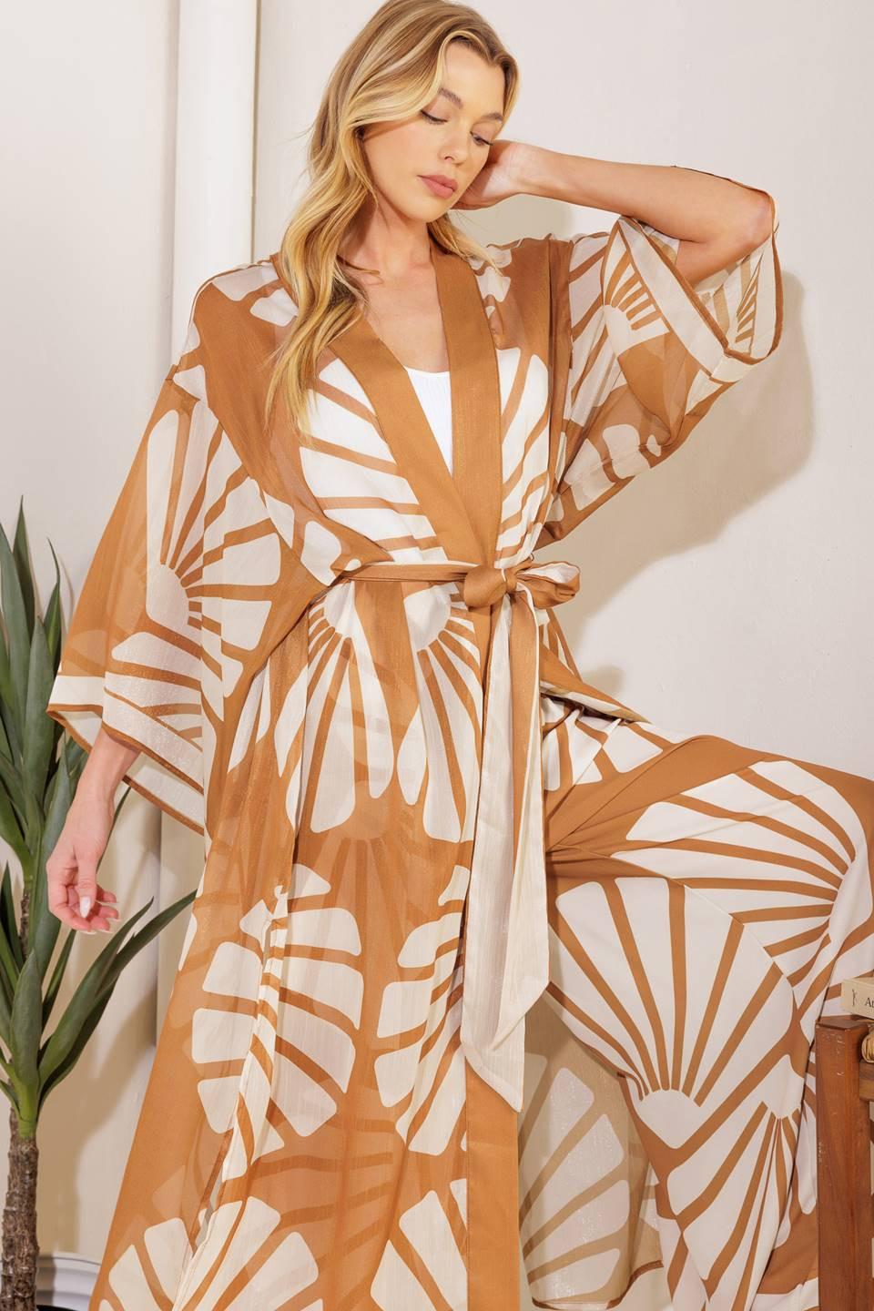 AWAITING LOVE WOVEN KIMONO COVER UP AND PANT SET Flying Tomato
