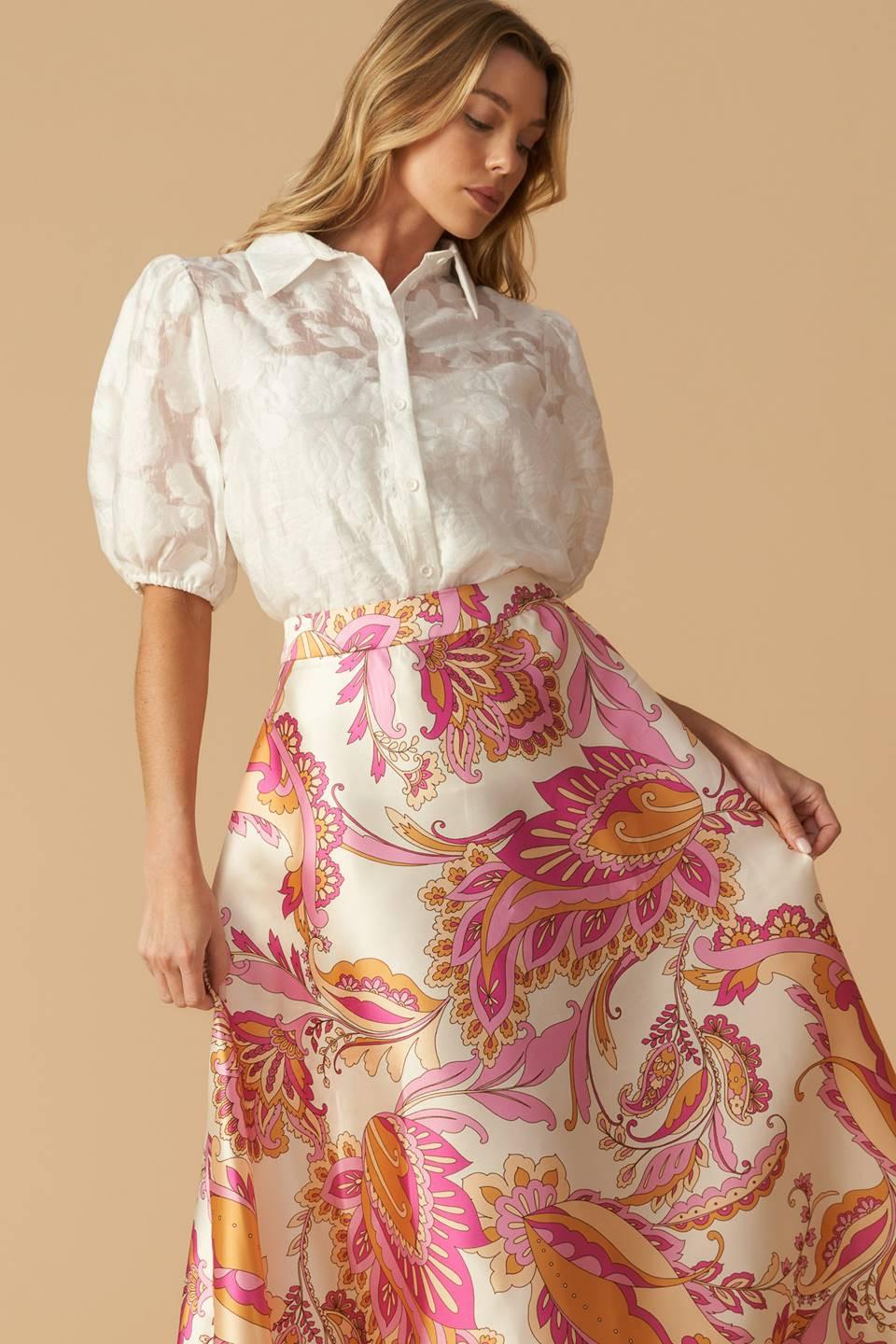 IN THE STILLNESS WOVEN MIDI SKIRT Flying Tomato