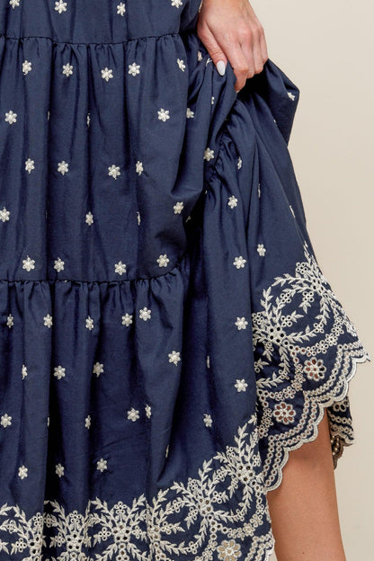 BEBE ALERT NAVY WOVEN MIDI SKIRT Flying Tomato