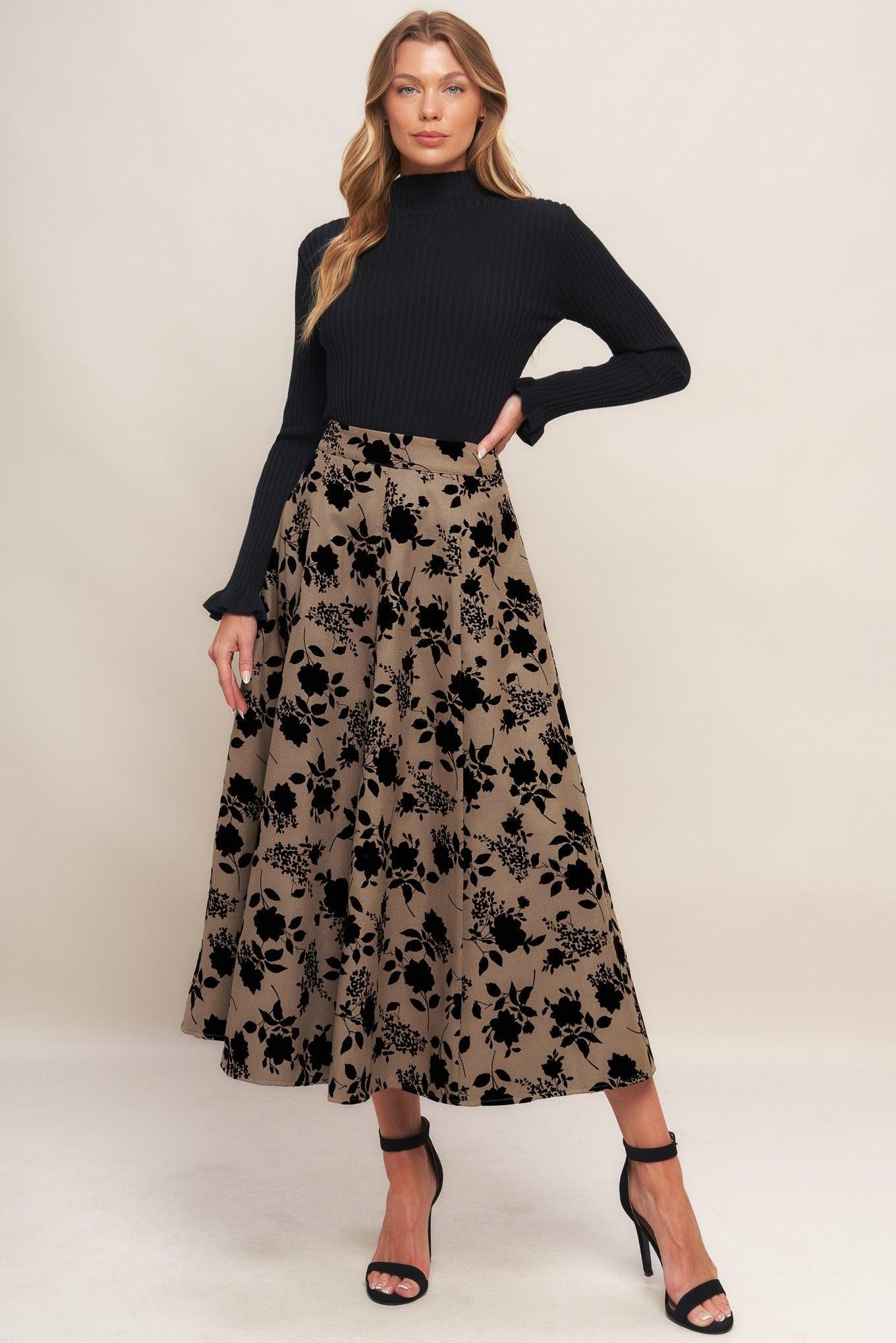 CLASSIC BLOOM LOOK WOVEN FLOCKING CIRCLE SKIRT Flying Tomato