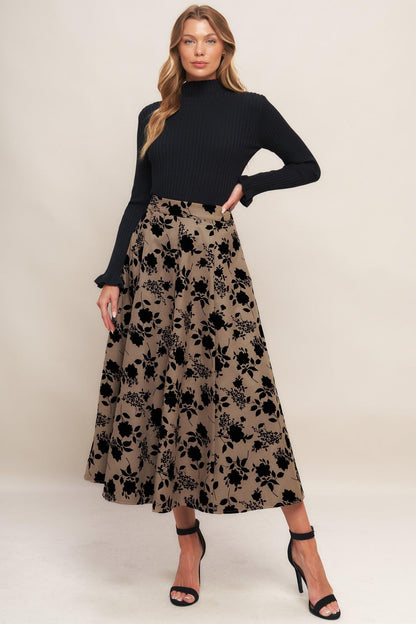 CLASSIC BLOOM LOOK WOVEN FLOCKING CIRCLE SKIRT Flying Tomato