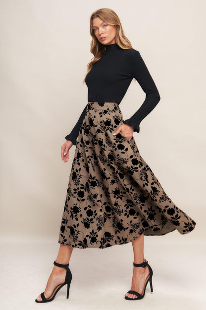 CLASSIC BLOOM LOOK WOVEN FLOCKING CIRCLE SKIRT Flying Tomato