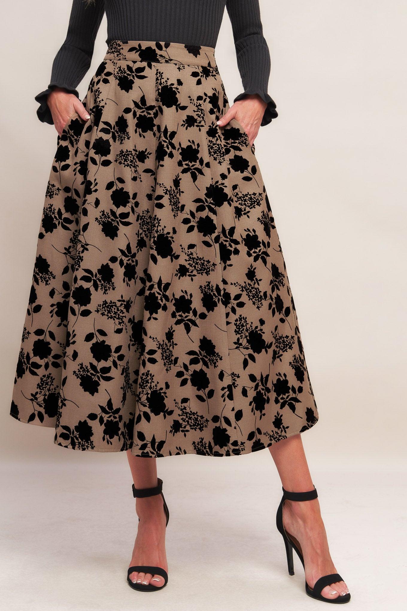CLASSIC BLOOM LOOK WOVEN FLOCKING CIRCLE SKIRT Flying Tomato