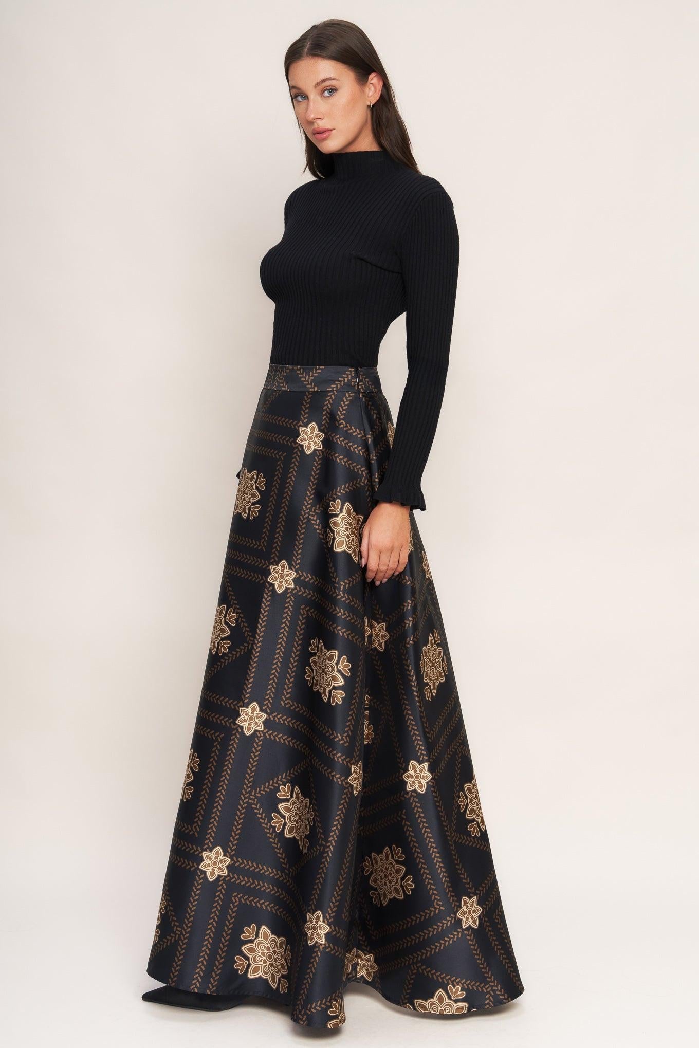 ORNAMENTAL NIGHTS WOVEN MAXI CIRCLE SKIRT Flying Tomato