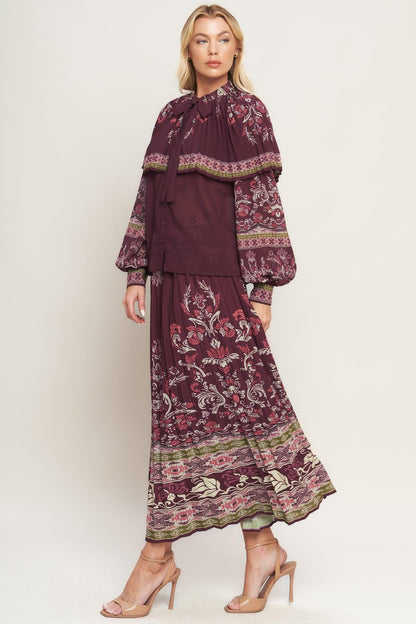 AZTEC CHERRY WOVEN MIDI SKIRT Flying Tomato
