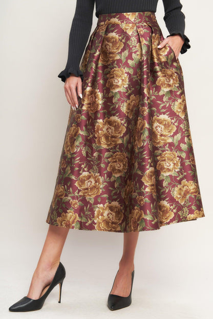 EVENING BOTANICALS WOVEN FULL MIDI SKIRT Flying Tomato