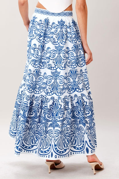 AZURE ORNATE WOVEN FULL MIDI SKIRT Flying Tomato