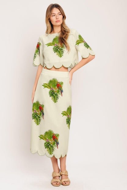ISLAND ELEGANCE WOVEN MIDI SKIRT Flying Tomato
