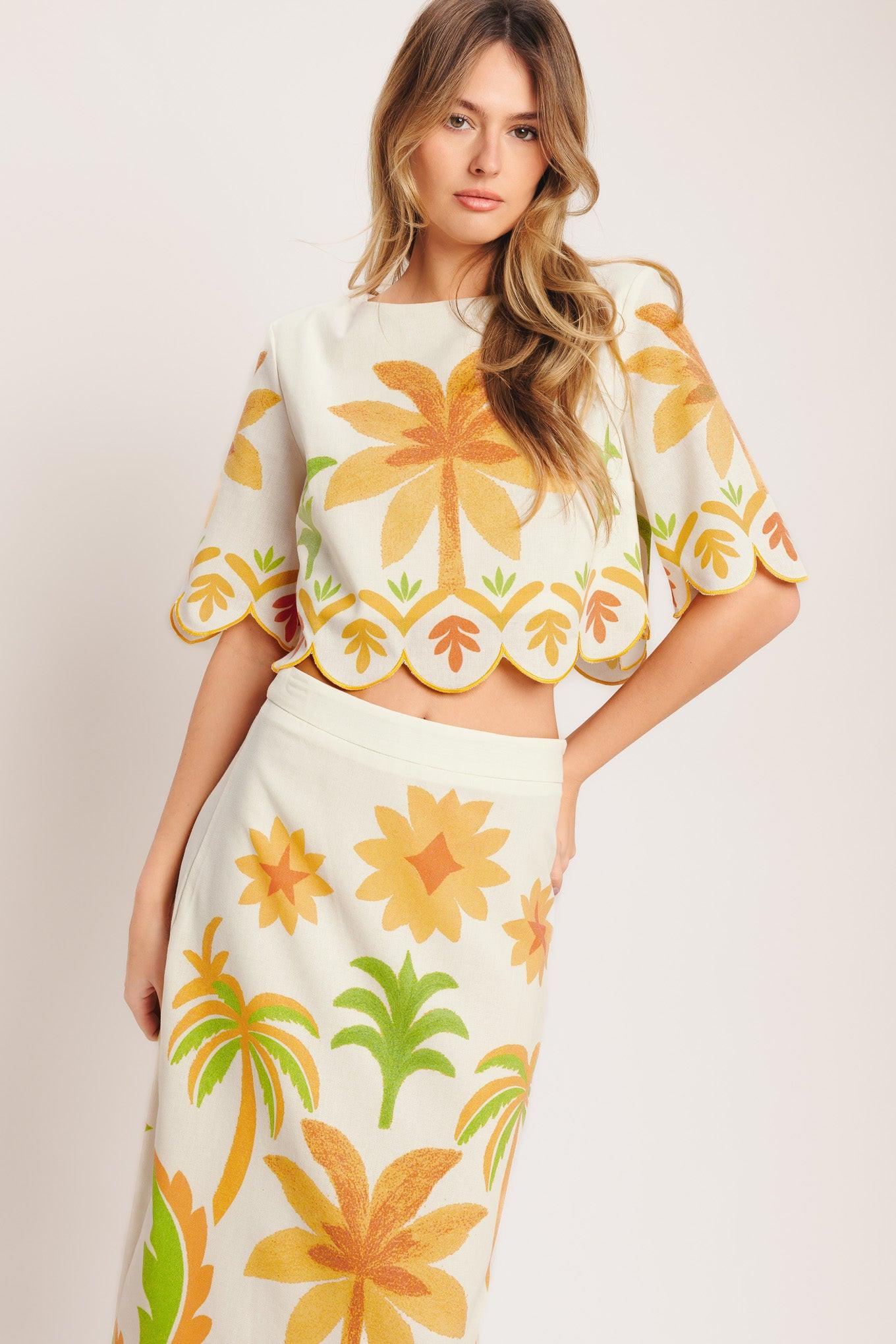 VINTAGE ISLAND WOVEN MIDI SKIRT Flying Tomato