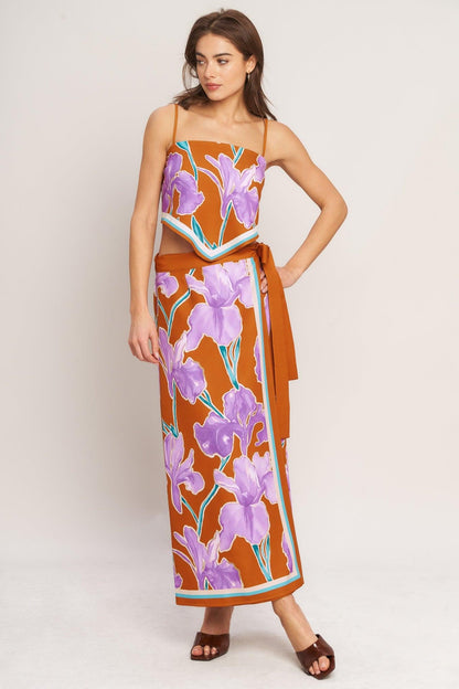 SUMMER IRIS WOVEN MIDI WRAP SKIRT Flying Tomato