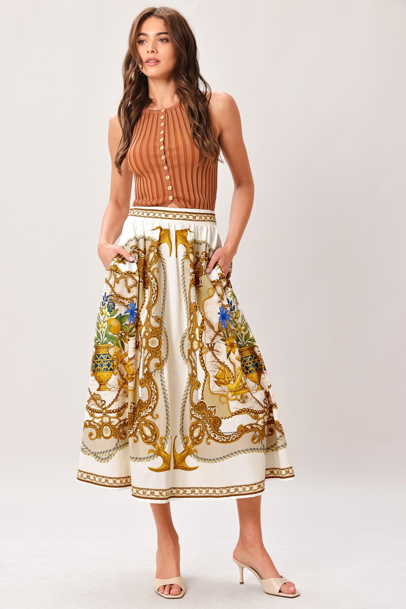 BAROQUE ESCAPE WOVEN MIDI SKIRT Flying Tomato