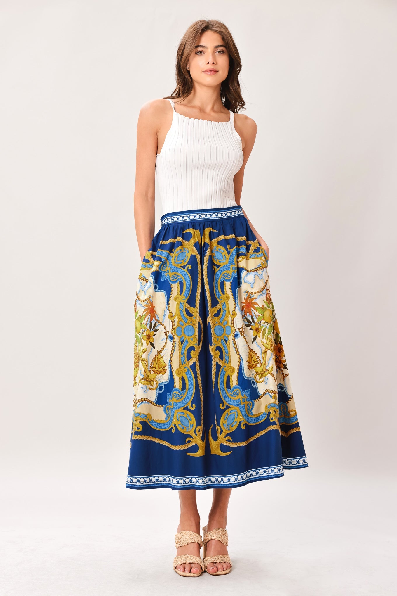 BAROQUE ESCAPE WOVEN MIDI SKIRT Flying Tomato