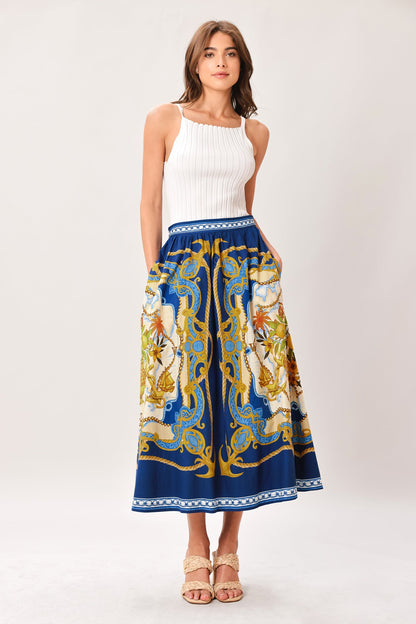 BAROQUE ESCAPE WOVEN MIDI SKIRT Flying Tomato