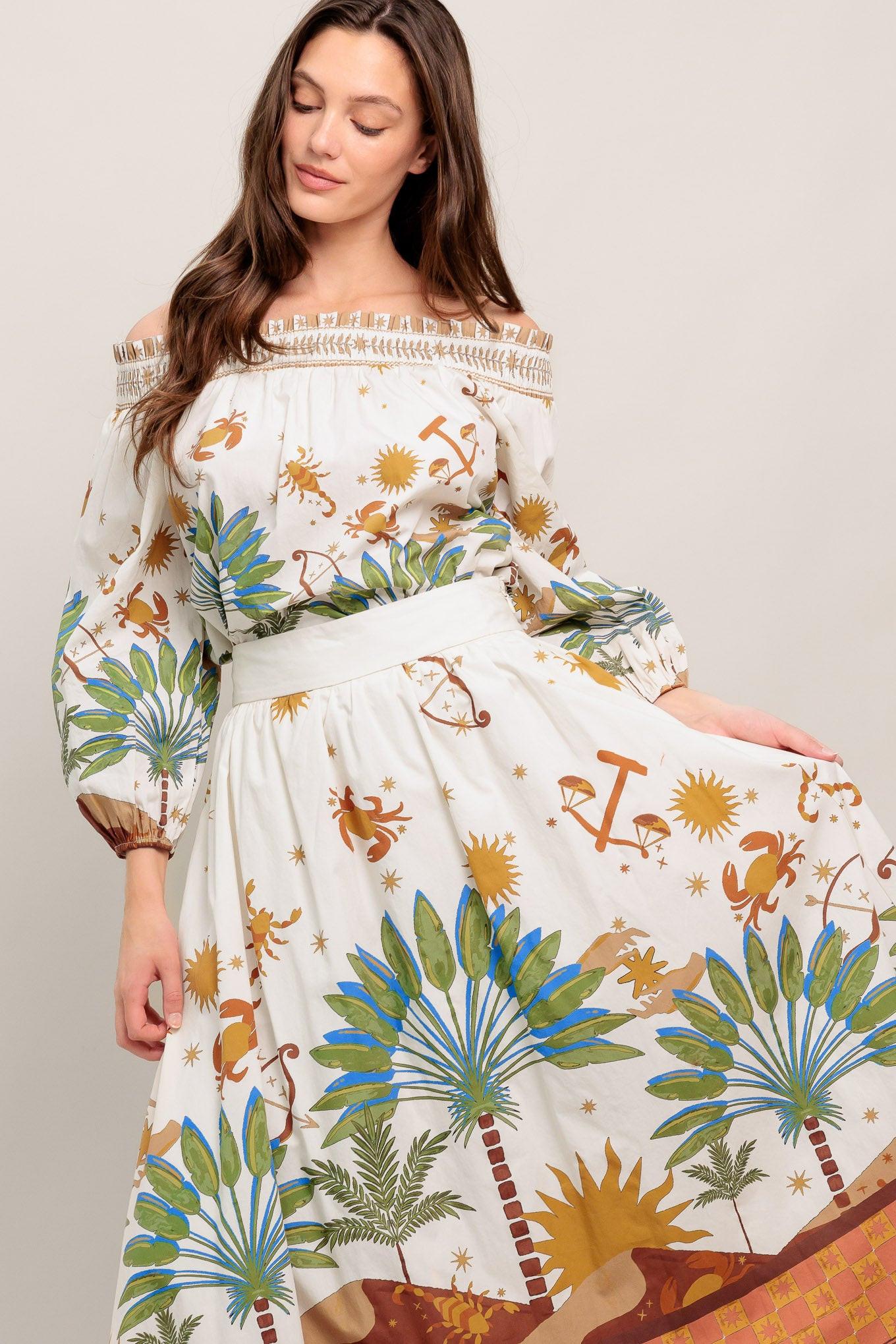 SUNLIT GARDEN WOVEN FULL MIDI SKIRT Flying Tomato