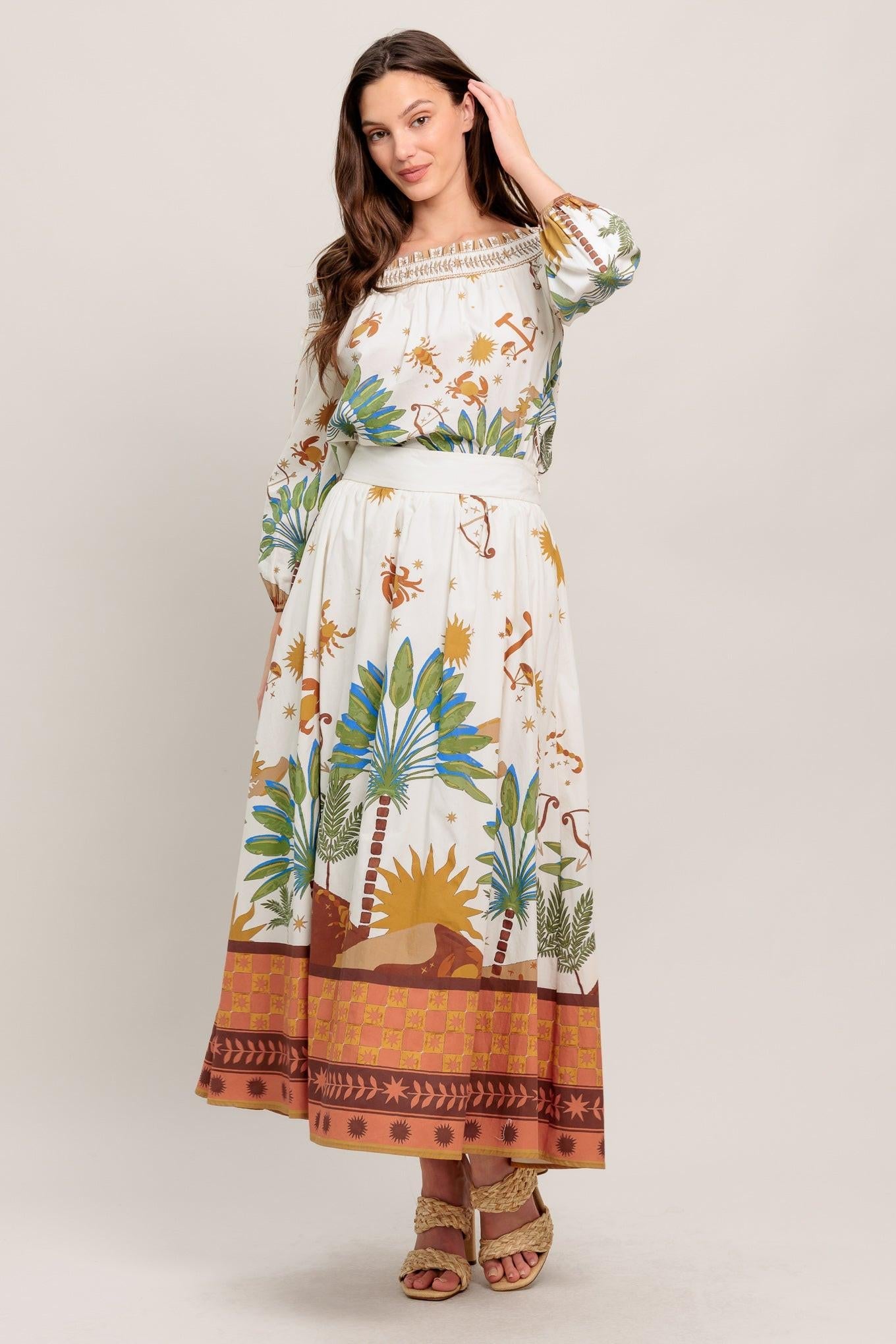 SUNLIT GARDEN WOVEN FULL MIDI SKIRT Flying Tomato