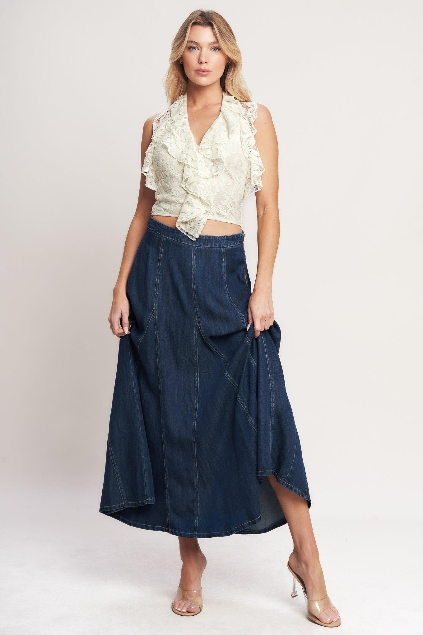 DENIM BALANCE WOVEN CIRCLE SKIRT Flying Tomato