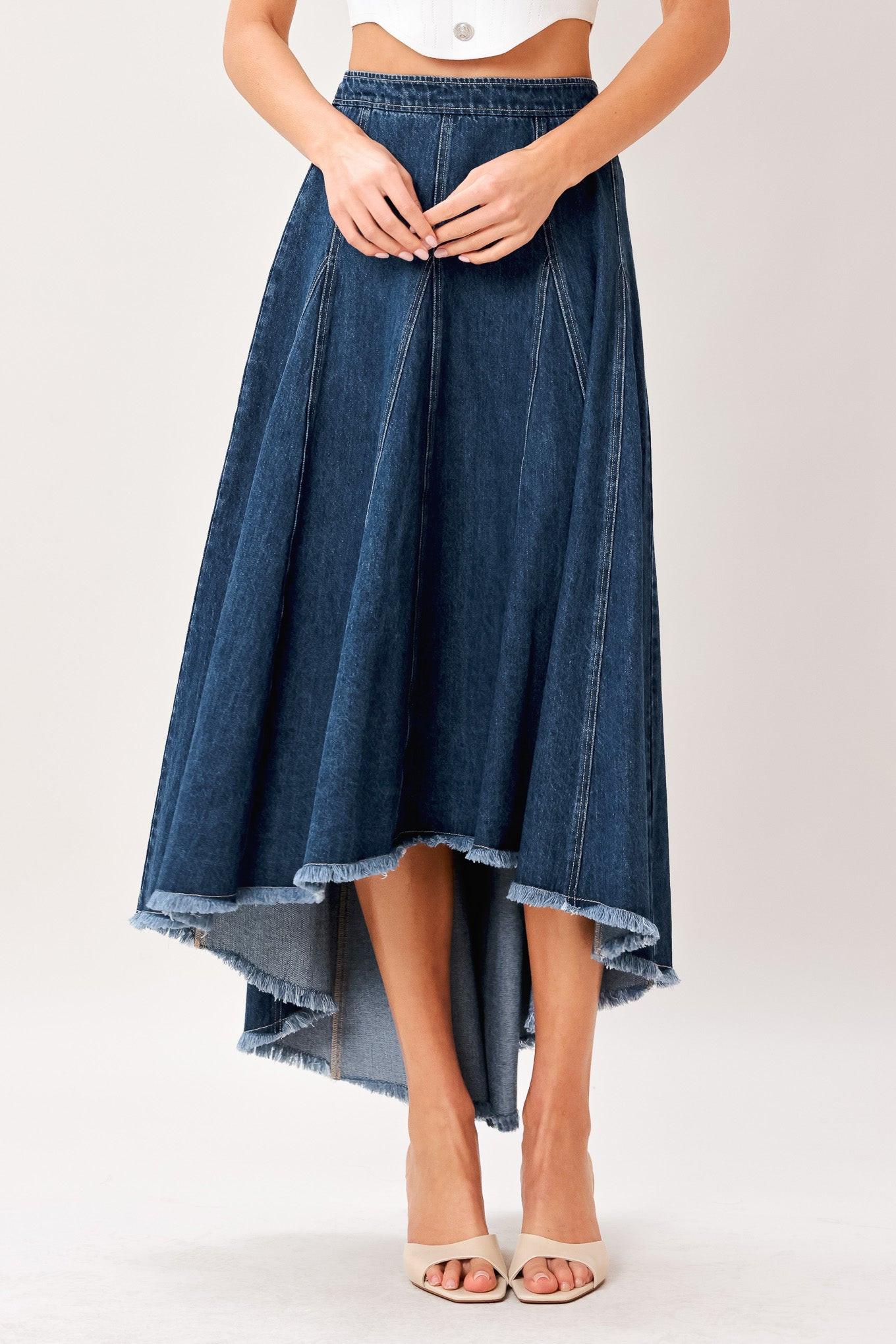CITY SWING DENIM HI-LO MIDI CIRCLE SKIRT Flying Tomato