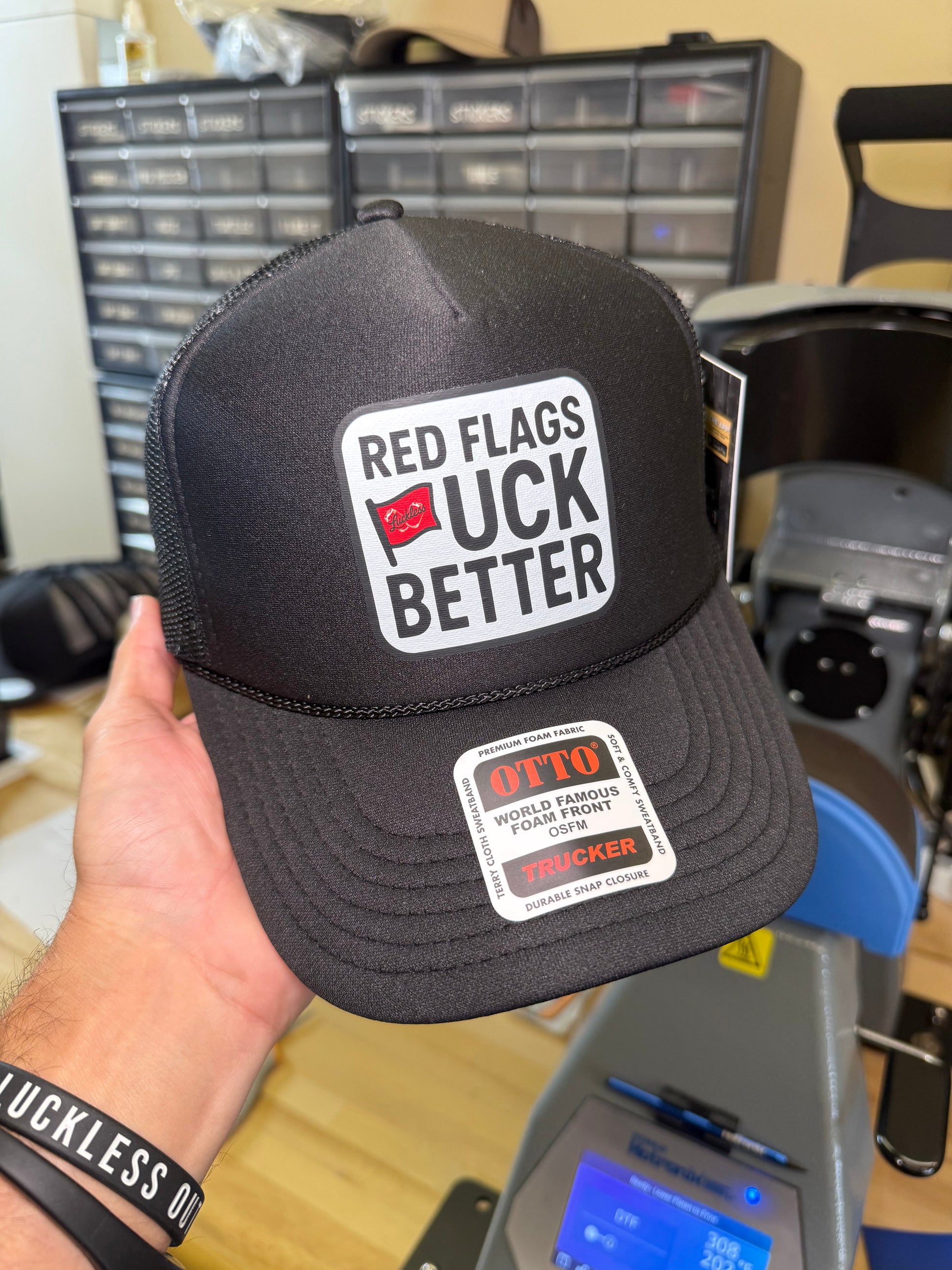 Red Flags Fuck Better Trucker Hat Luckless Outfitters