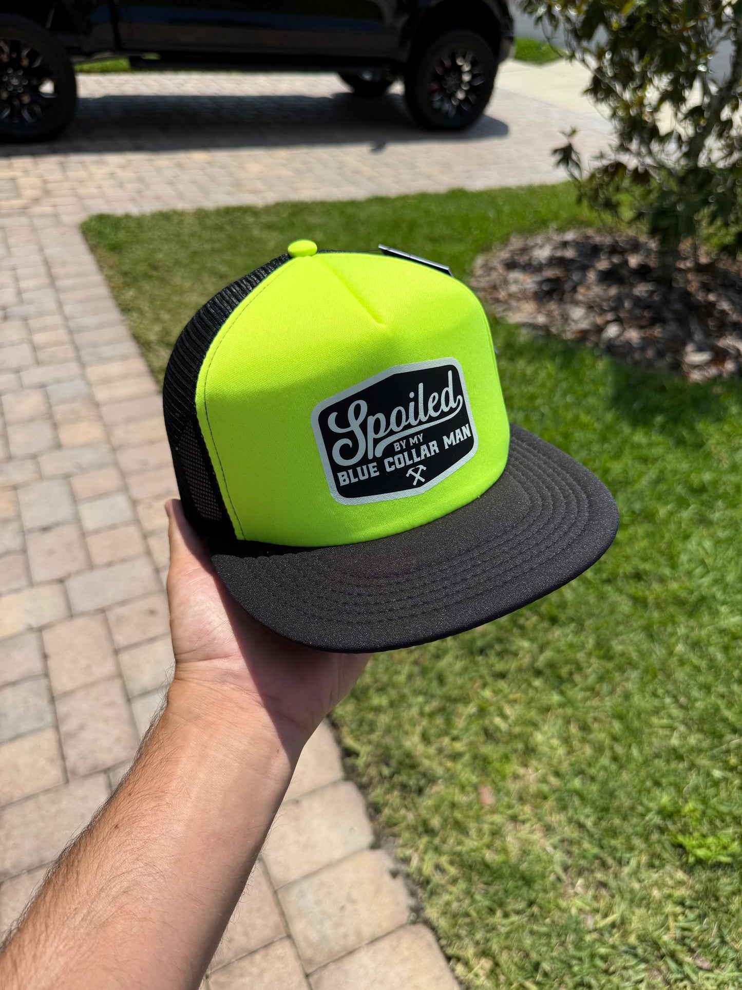 Spoiled By My Blue Collar Man Snapback Trucker Hat Luckless Outfitters