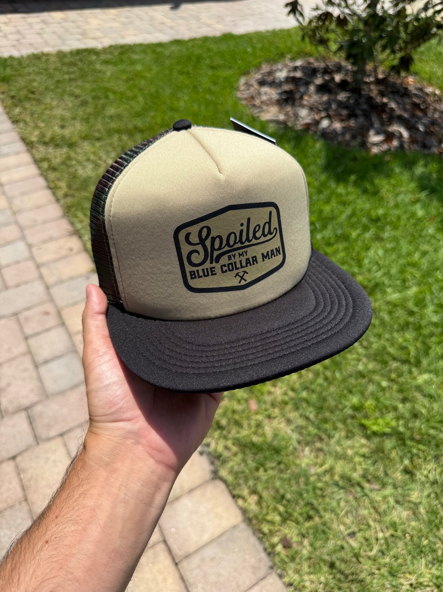 Spoiled By My Blue Collar Man Snapback Trucker Hat Luckless Outfitters