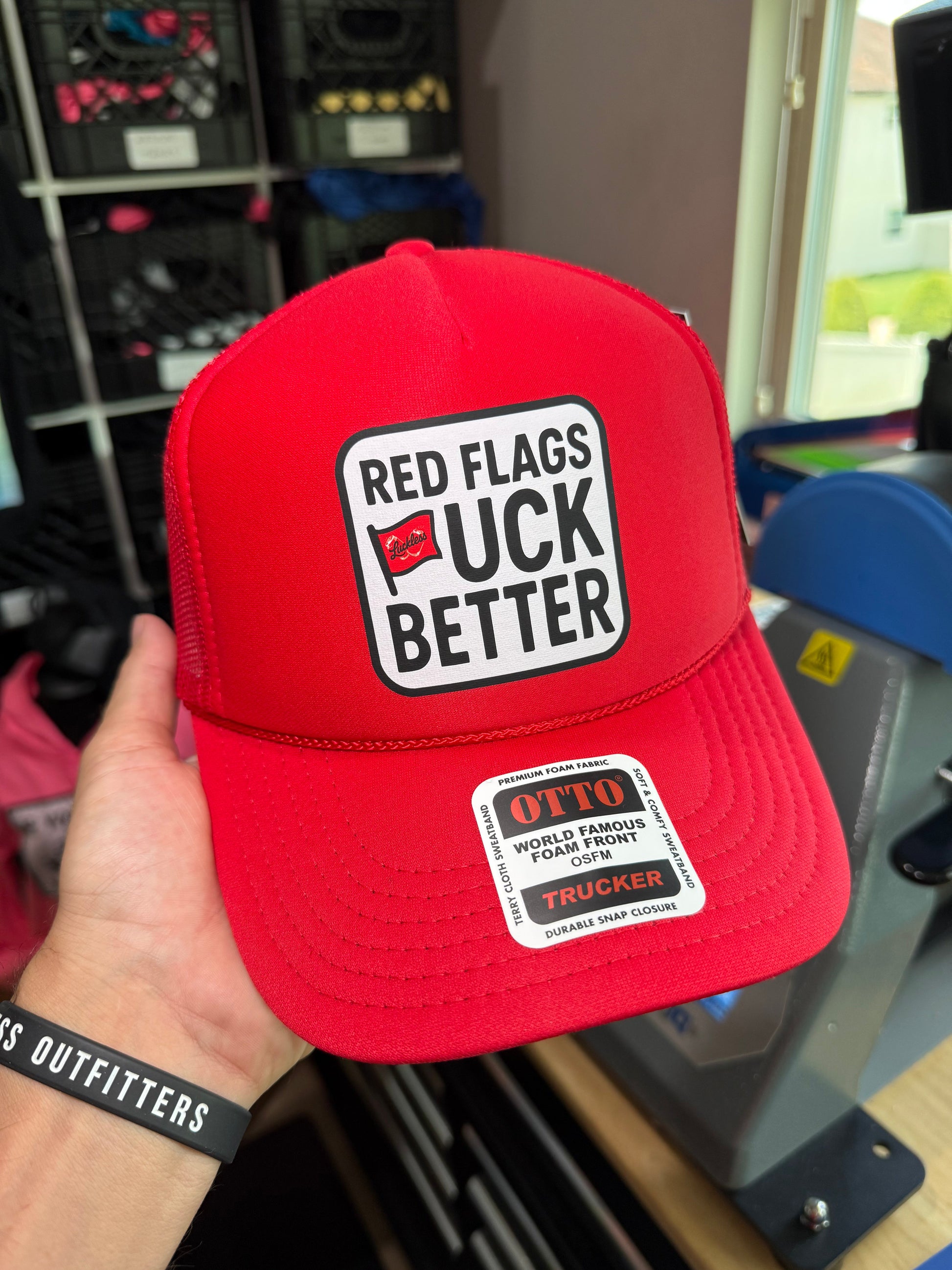 Red Flags Fuck Better Trucker Hat Luckless Outfitters