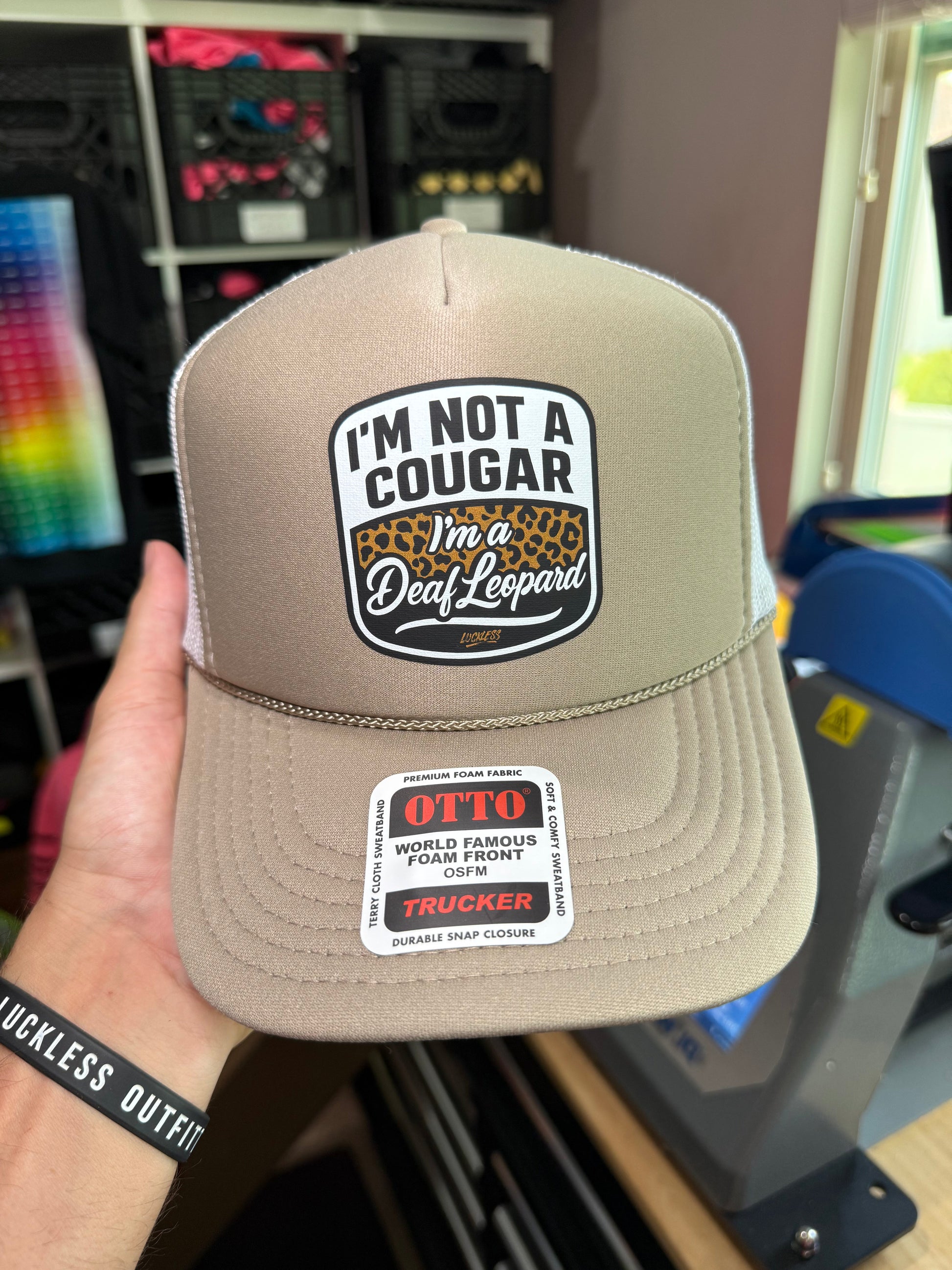 Deaf Leopard Trucker Hat Luckless Outfitters