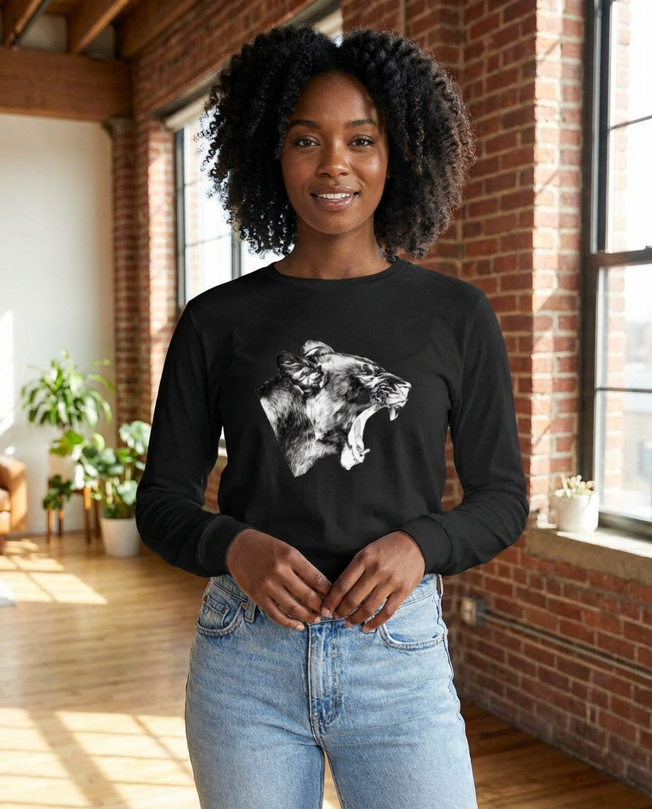Lioness' Roar, lion lovers, wildlife fans, Moss Apparel, Unisex Long Sleeve T-Shirt Moss Apparel