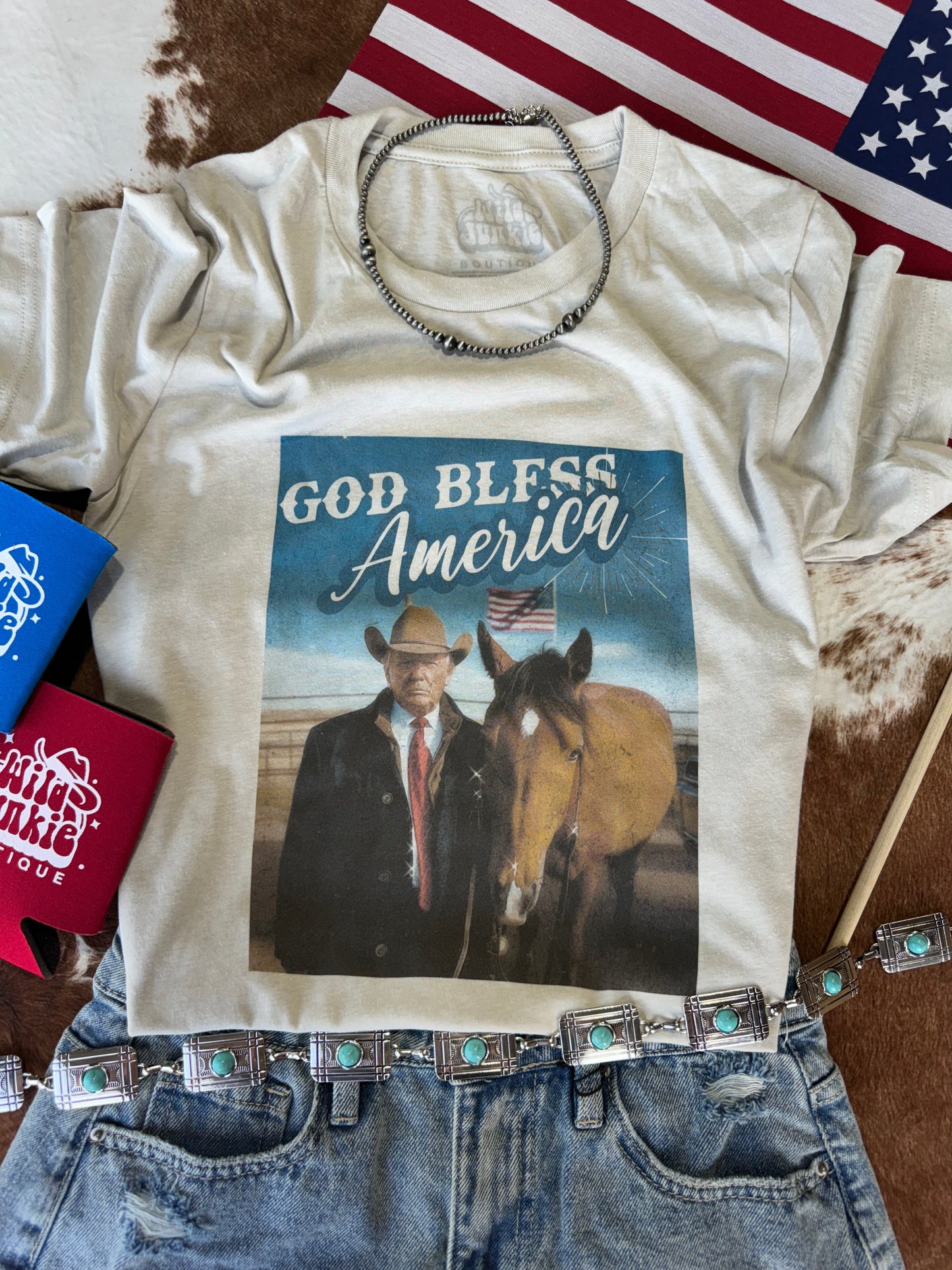 God Bless America Cowboy Trump Graphic Tee Wild Junkie