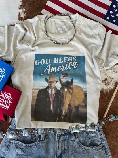 God Bless America Cowboy Trump Graphic Tee Wild Junkie