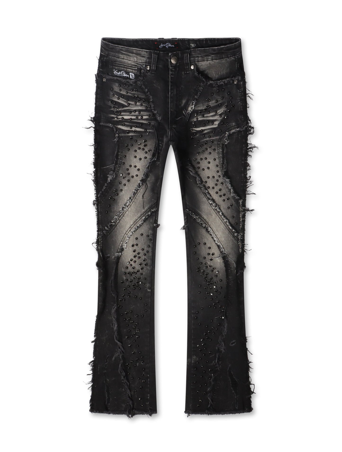 Frost Originals Distressed Rhinestone Stacked Jeans - Black Wash Denim Exchange