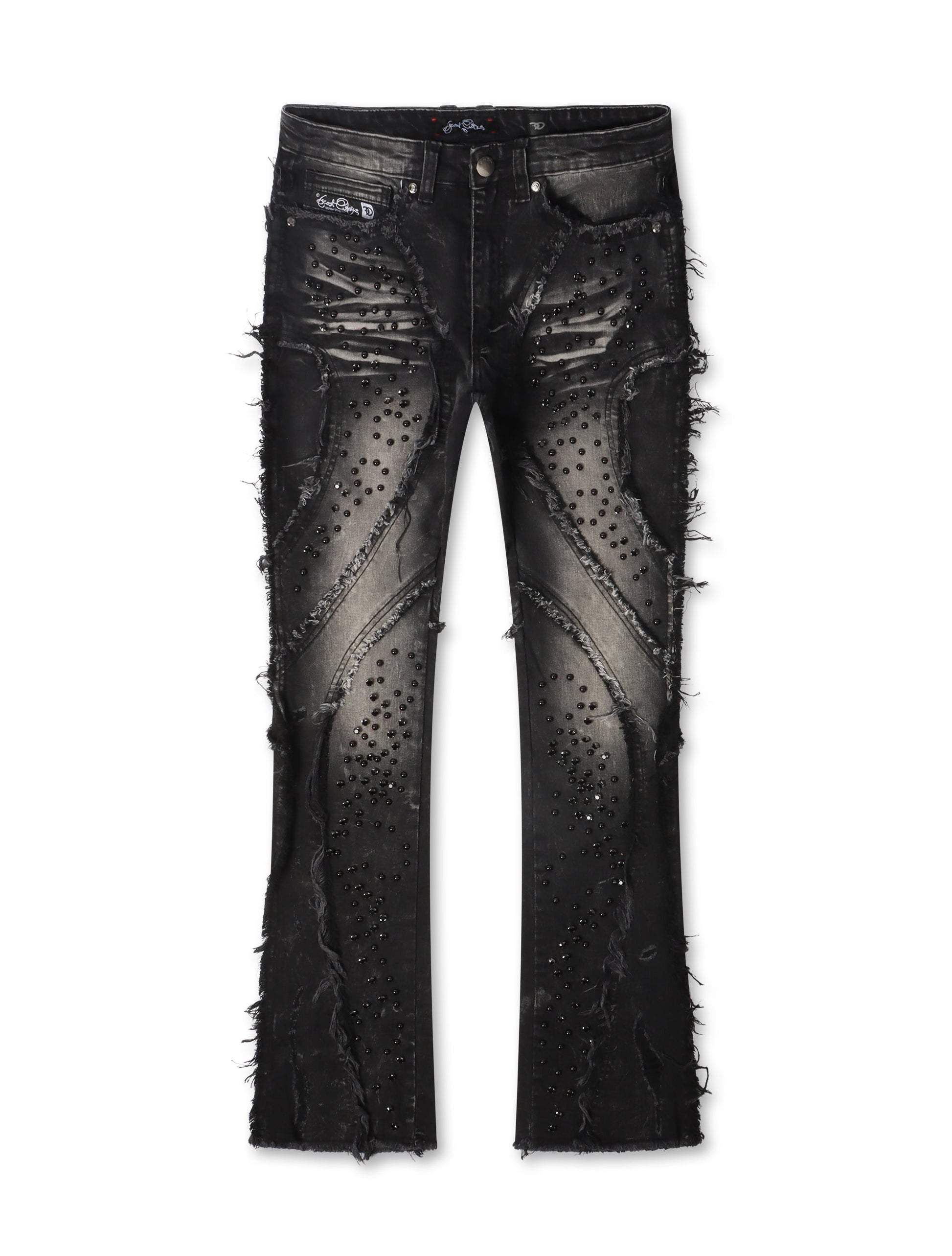 Frost Originals Distressed Rhinestone Stacked Jeans - Black Wash Denim Exchange