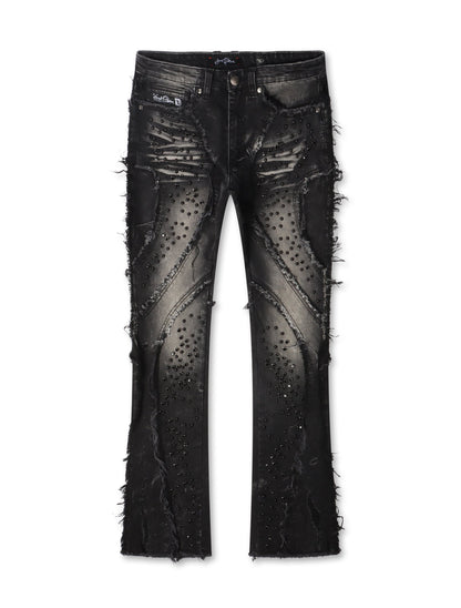 Frost Originals Distressed Rhinestone Stacked Jeans - Black Wash Denim Exchange