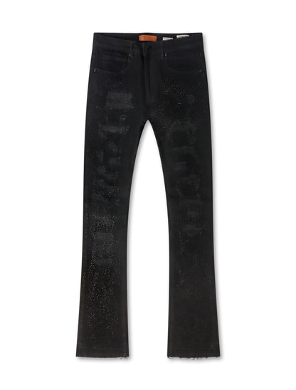 Waimea Rhinestone Stacked Fit Jeans - Jet Black Denim Exchange