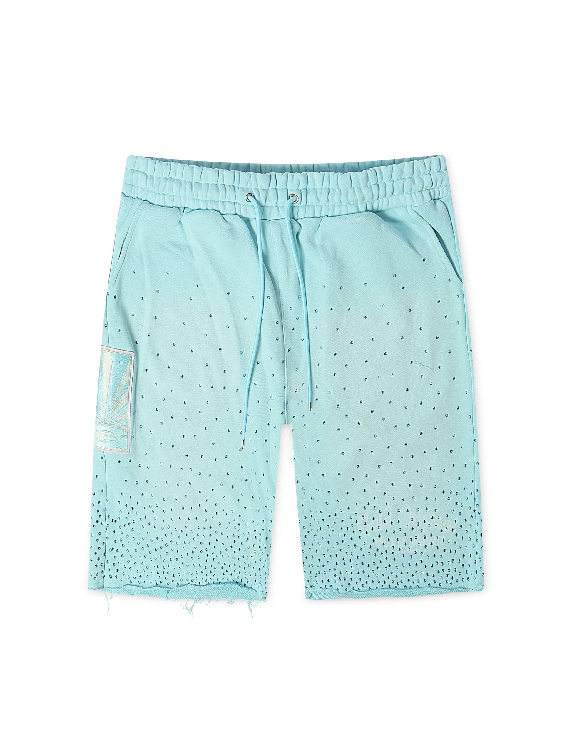 Gala Original Rhinestone Terry Shorts - Washed Sky Blue Denim Exchange