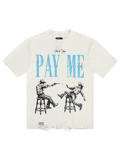 November Reign We Play For Keep Hand Shredded Tee - White Denim Exchange