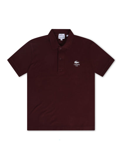 Lacoste Signature Print Polo Shirt - Bordeaux Denim Exchange