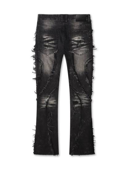 Frost Originals Distressed Rhinestone Stacked Jeans - Black Wash Denim Exchange
