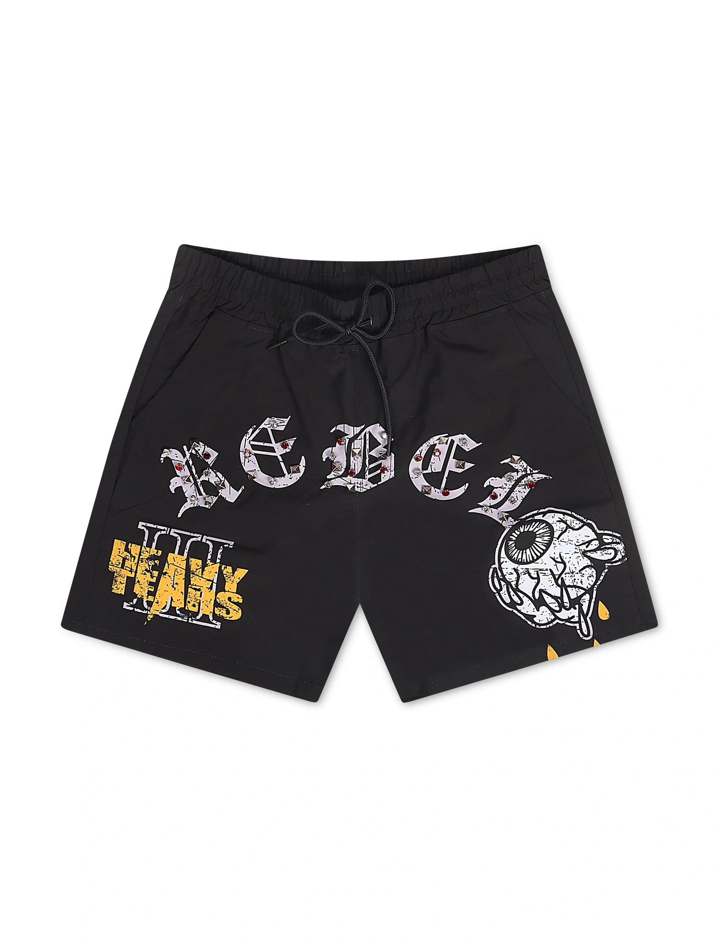 Rebel Minds Heavy Tears Rhinestone Shorts - Black Denim Exchange