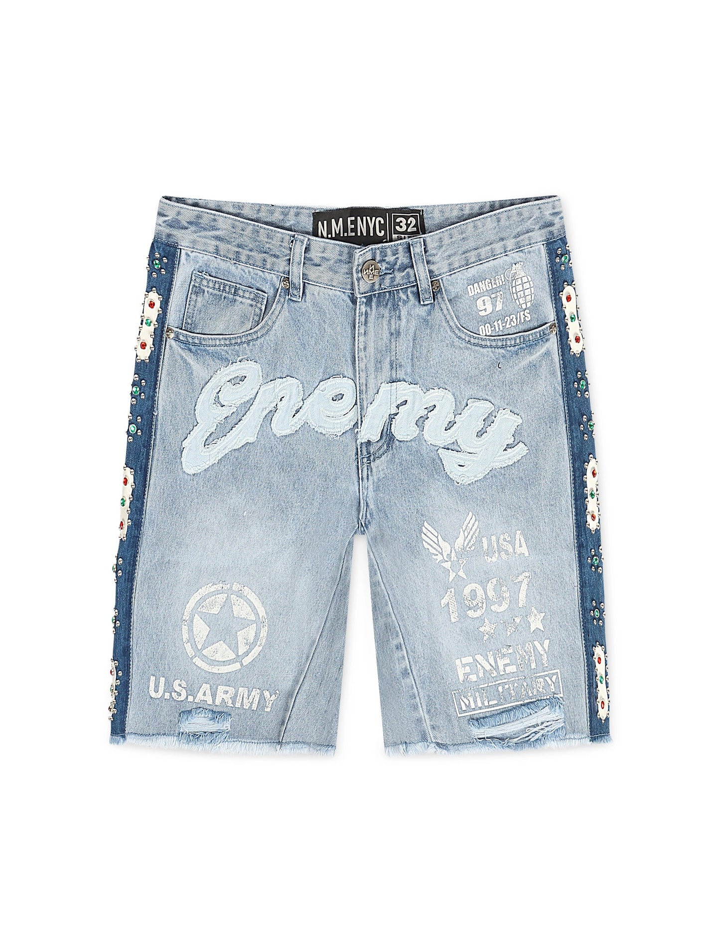 N.M.E NYC Enemy Army '97 Denim Shorts - Blue Wash Denim Exchange