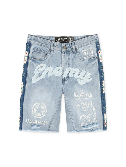 N.M.E NYC Enemy Army '97 Denim Shorts - Blue Wash Denim Exchange
