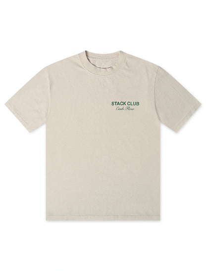 Stack Club Cash Flow Heavyweight Tee - Cream/Green Denim Exchange