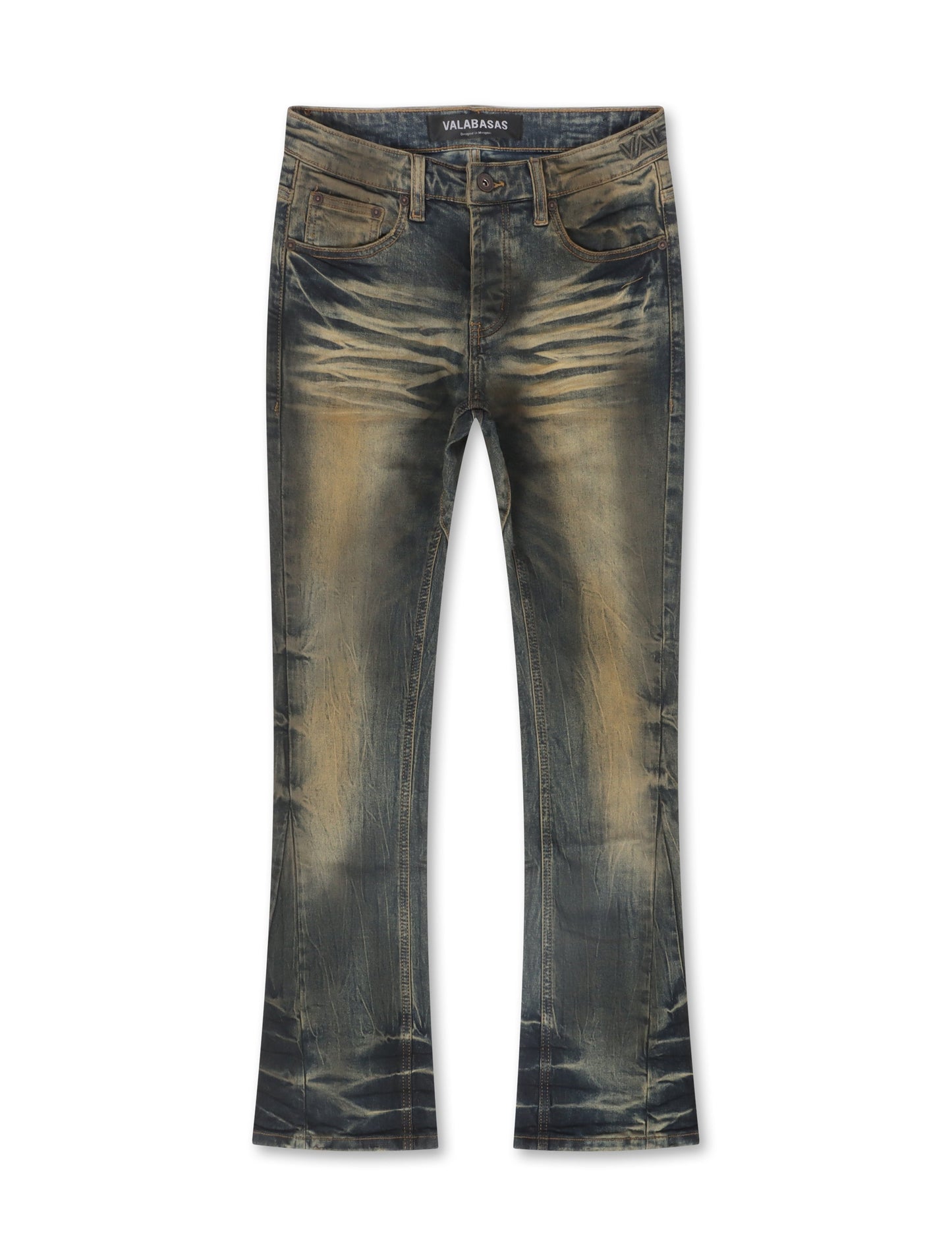 Valabasas Fax Stacked Denim Jeans - Yellow Vintage Blue Denim Exchange
