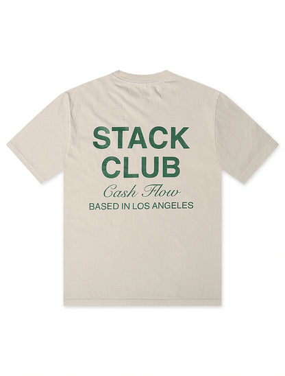 Stack Club Cash Flow Heavyweight Tee - Cream/Green Denim Exchange