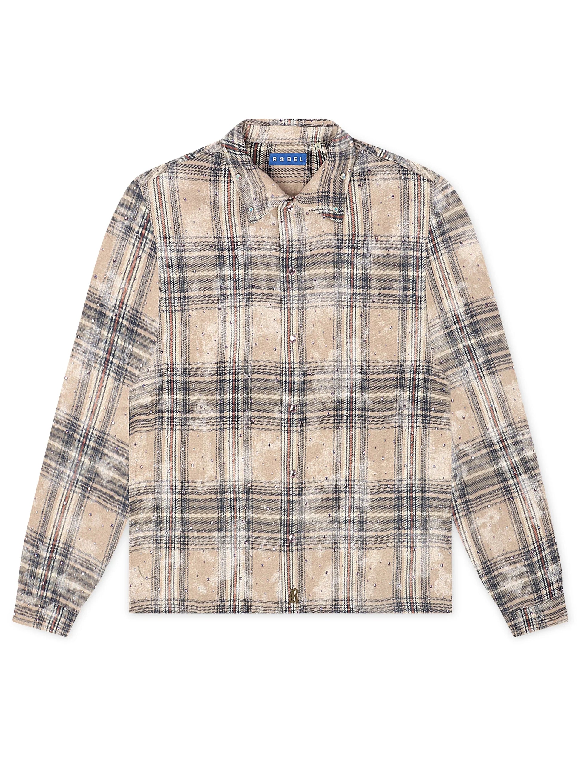 Rebel Denim Rhinestone Flannel - Grey Denim Exchange