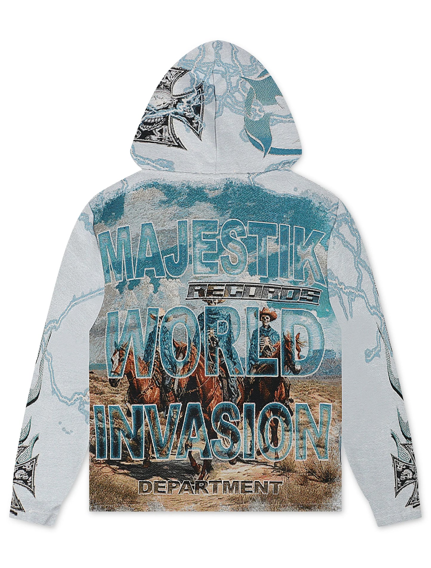 Majestik Mens Invasion Tapestry Hoodie - Blue Denim Exchange