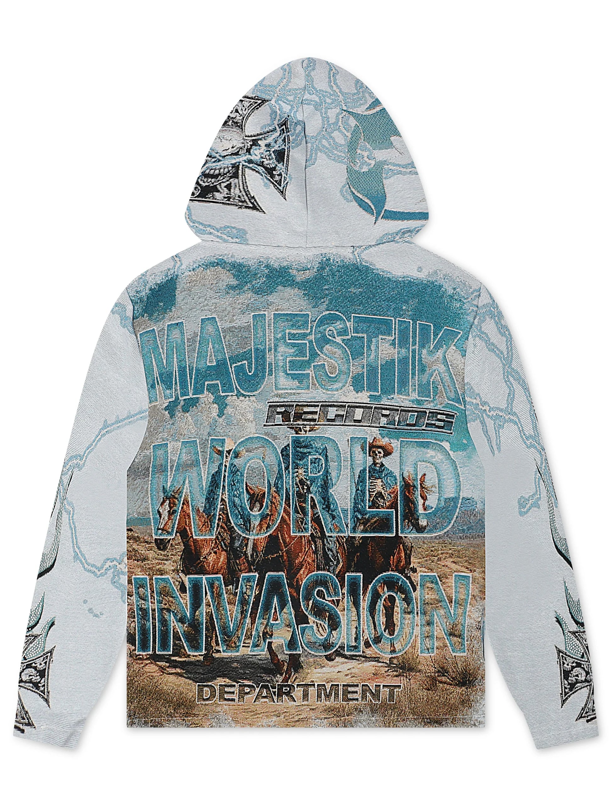 Majestik Mens Invasion Tapestry Hoodie - Blue Denim Exchange