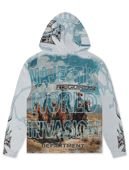 Majestik Mens Invasion Tapestry Hoodie - Blue Denim Exchange